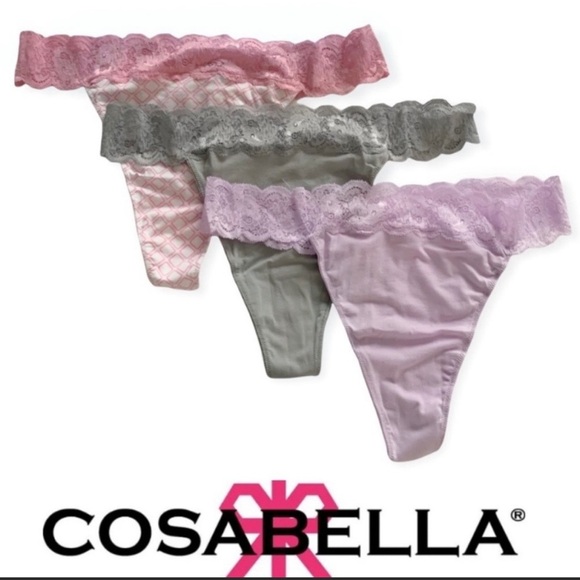 COSABELLA 3pk Hannah Cotton and Lace‎ Thong Panties Plus Size - Picture 1 of 8